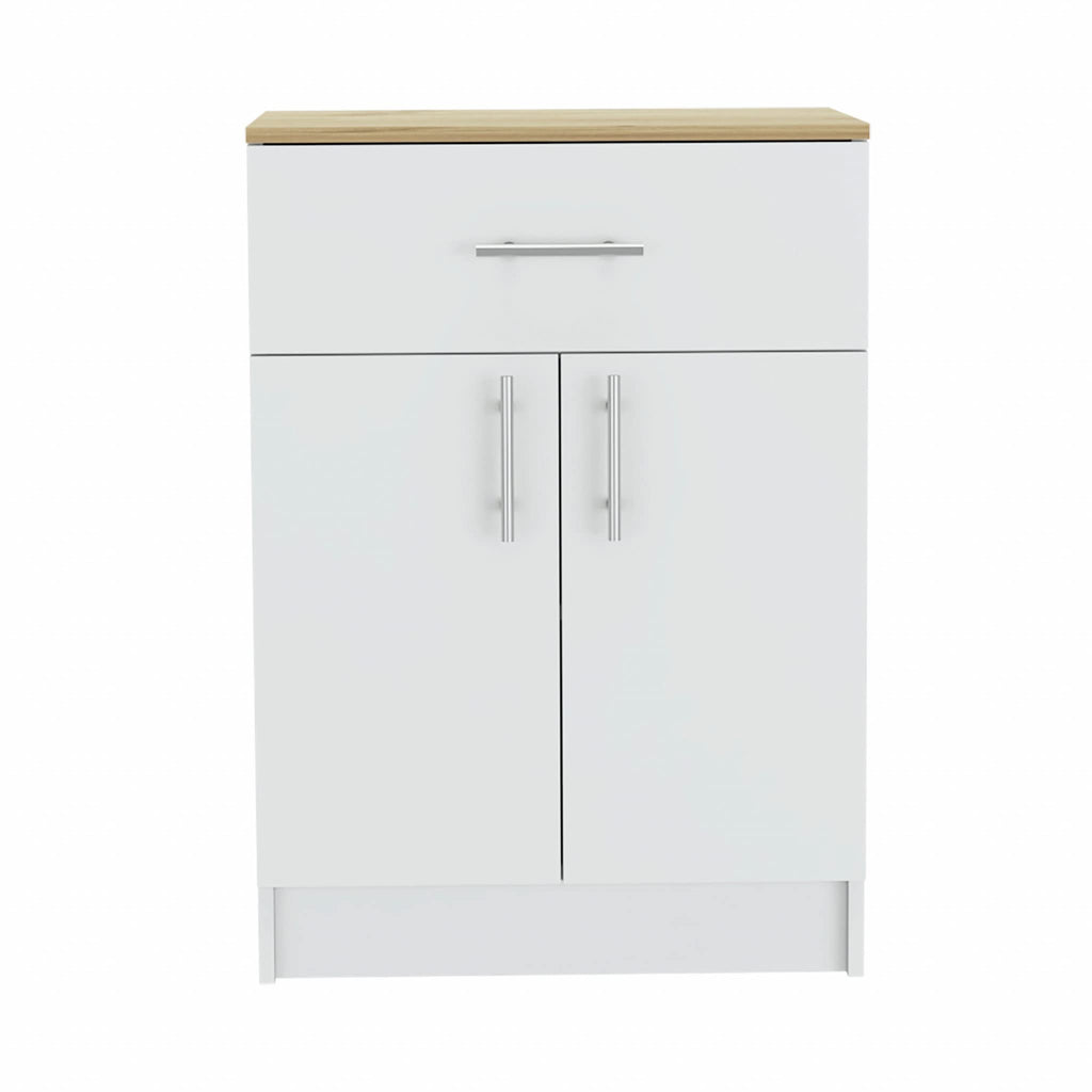 HomeRoots White - Light Oak Particle Board Ligh Oak and White Pantry Cabinet
