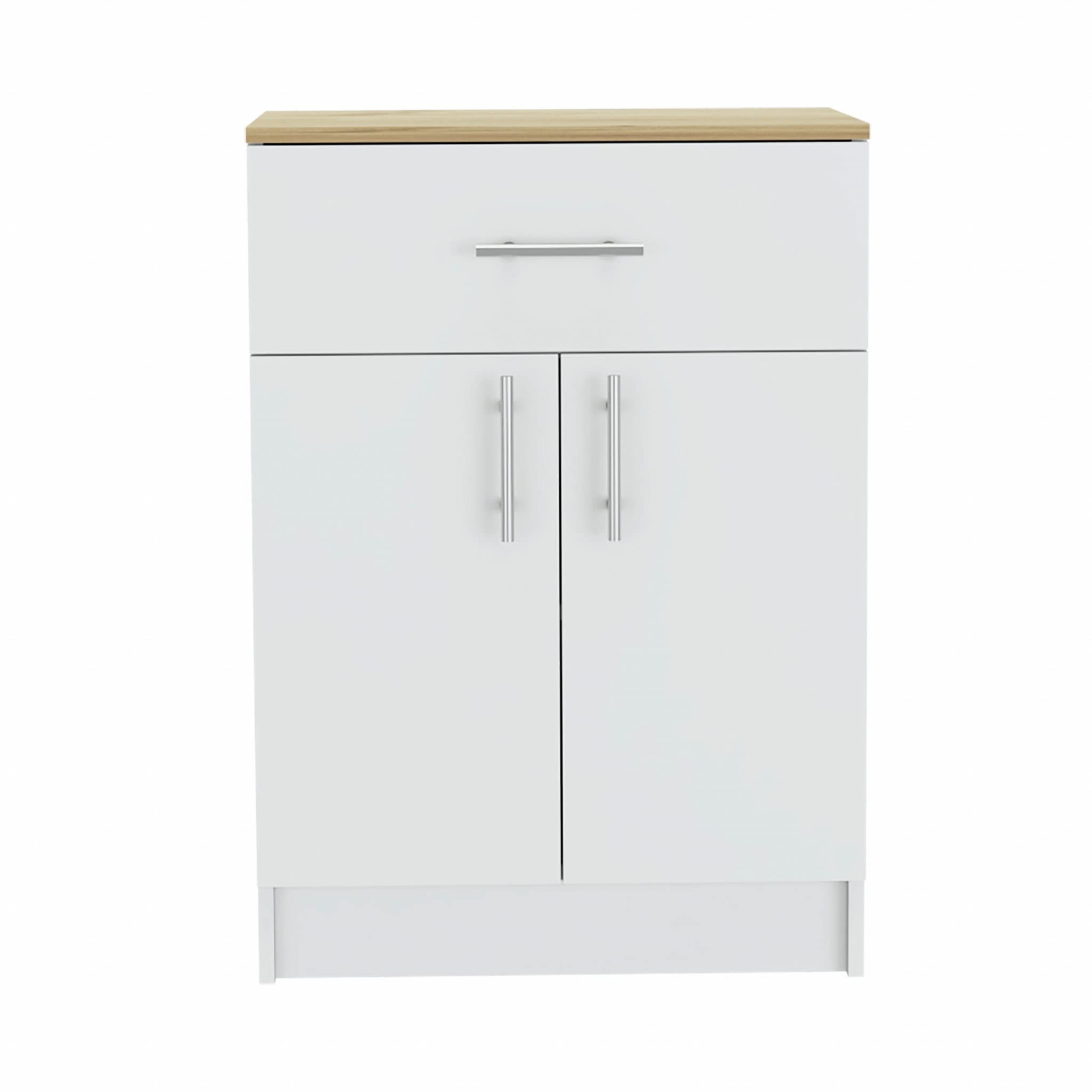HomeRoots White - Light Oak Particle Board Ligh Oak and White Pantry Cabinet