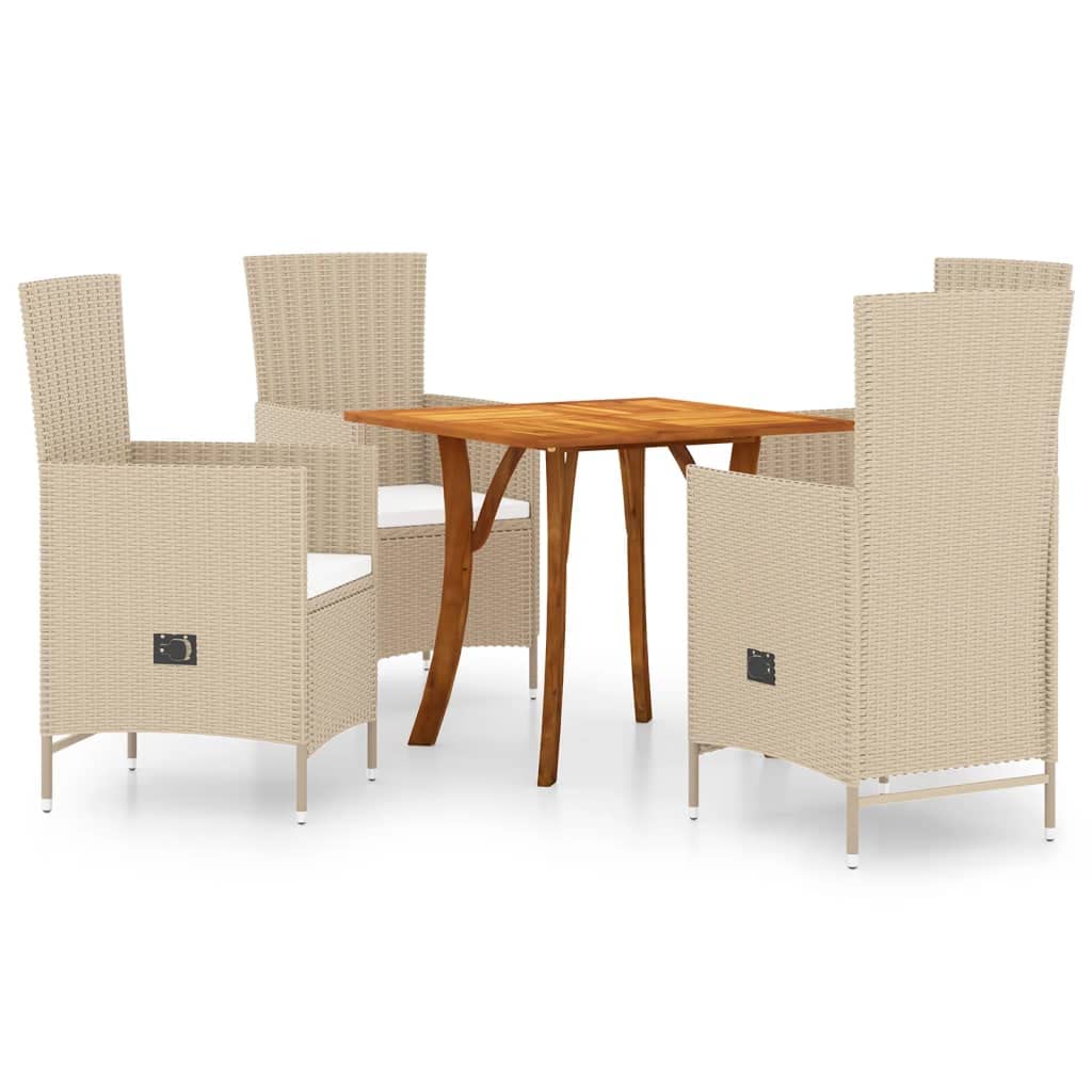 Vidaxl Patio Dining Set 5 Piece Garden Outdoor Balcony Backyard Terrace Dinner Dinette Seating Table Chair Furniture Set Home Beige