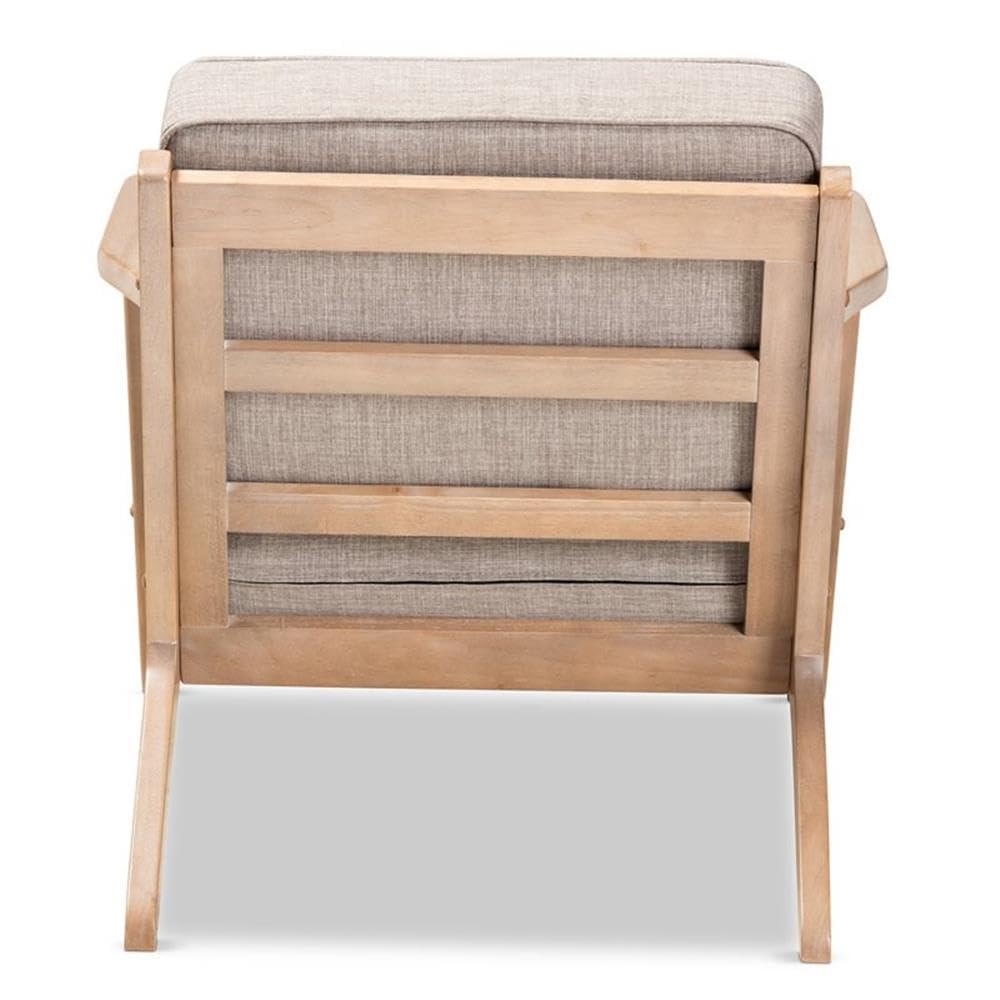 Baxton Studio Sigrid Mid-Century Modern Light Grey Fabric Upholstered Antique Oak Finished Wood Armchair