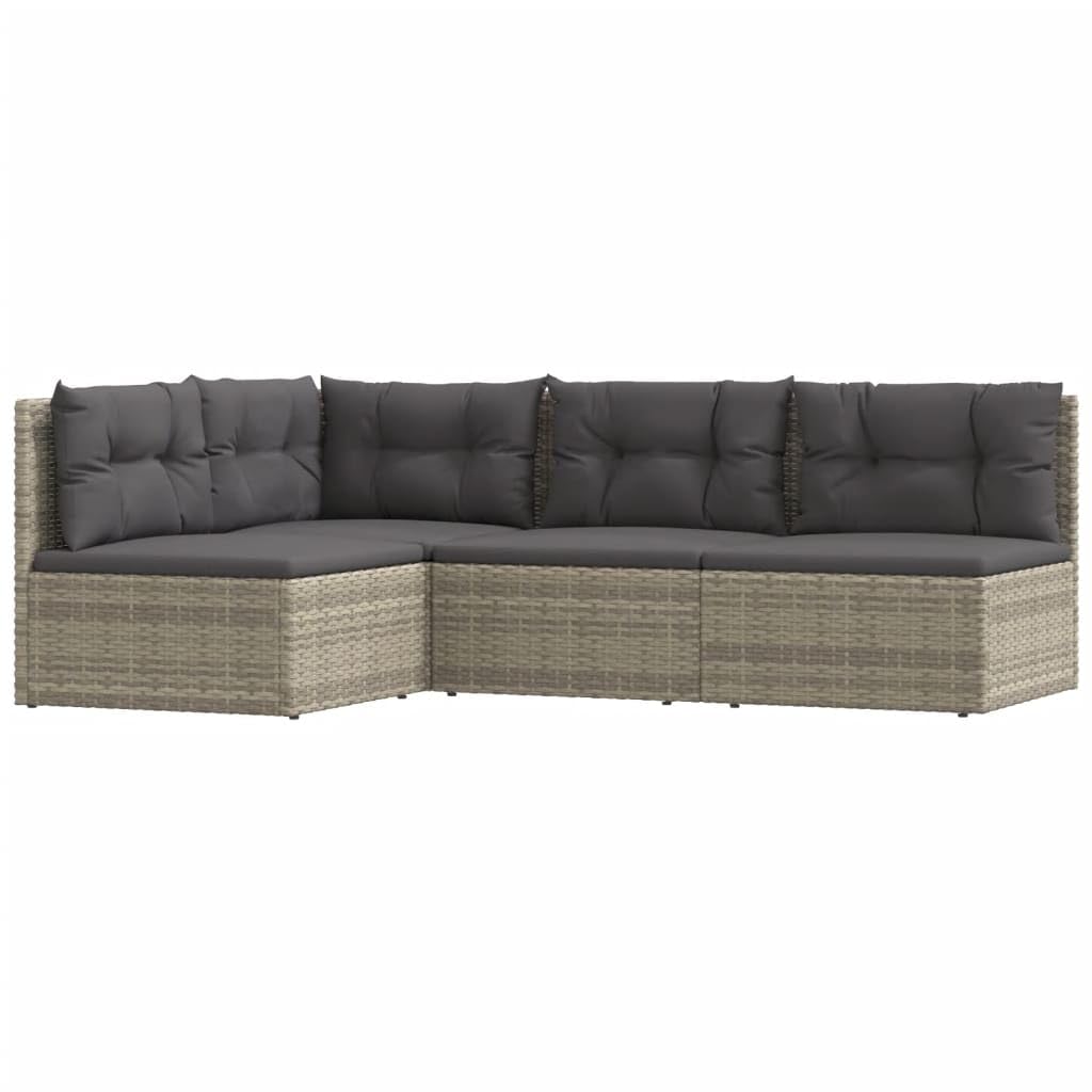 vidaXL Patio Lounge Set - 4 Piece Outdoor Furniture Set with Adjustable Seats and Cushions, Durable Powder-Coated Steel Frame, Customizable Layout - Gray, Poly Rattan Design