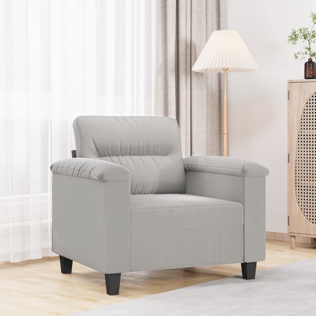 vidaXL Light Gray Microfiber Fabric Sofa Chair - Modern Design Comfortable Seating - Sturdy Metal Frame - Ideal for Reading & Relaxing - Living Room Furniture