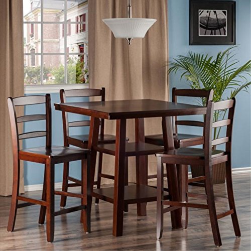 Ergode Wood Perrone High Table Set | Expandable Dining Solution | 2 Stools | Walnut Finish | Space-Saving | 160lbs Weight Limit (94542-VV)