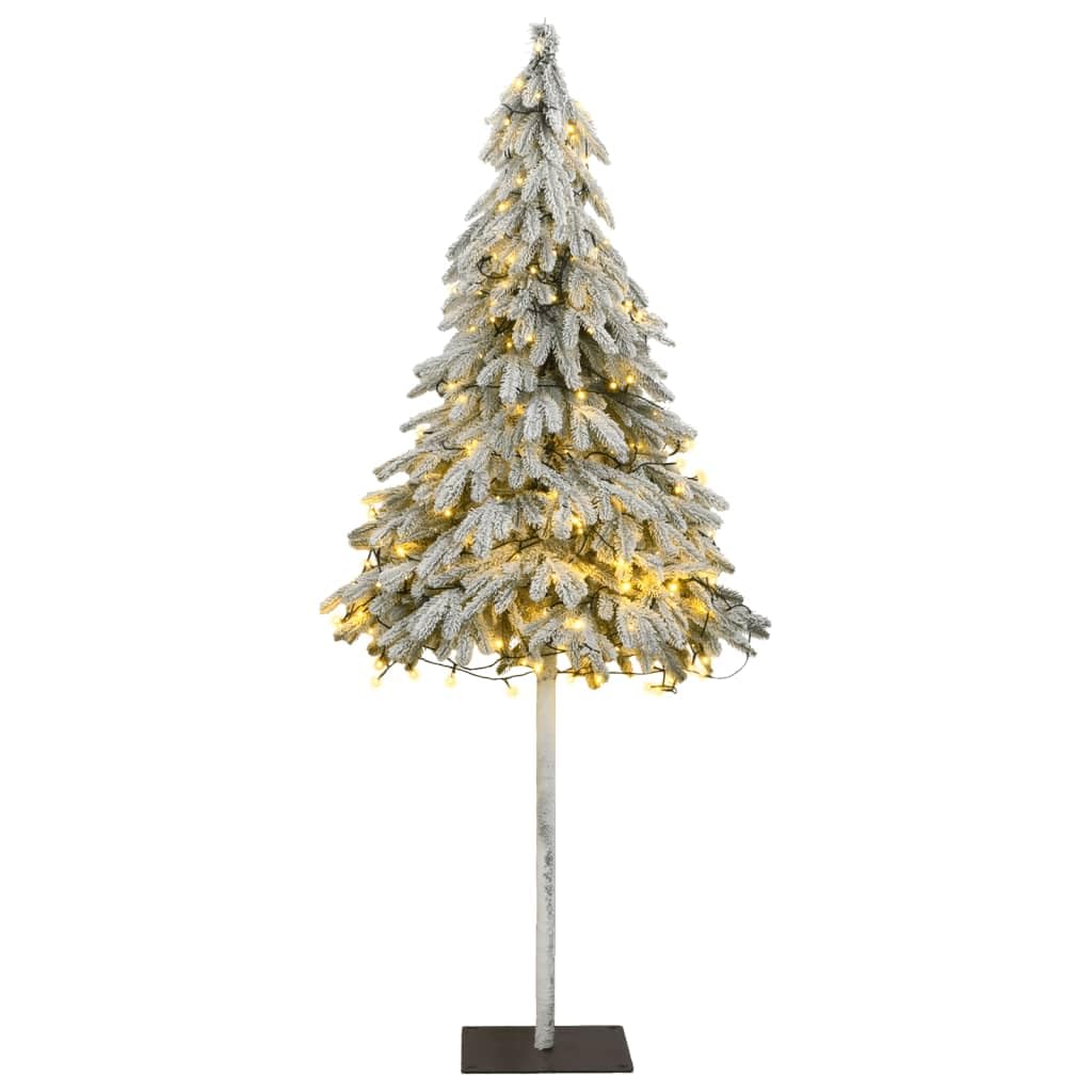 vidaXL 59.1&quot;&quot; White PE Flocked Artificial Christmas Tree - 150 LED Lights, Lifelike Branches, 8 Light Modes, Sturdy Metal Stand, Indoor Festive Xmas Decor, 3210262