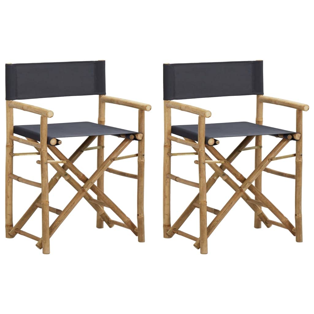 SKM Folding Director's Chairs 2 pcs Dark Gray Bamboo and Fabric