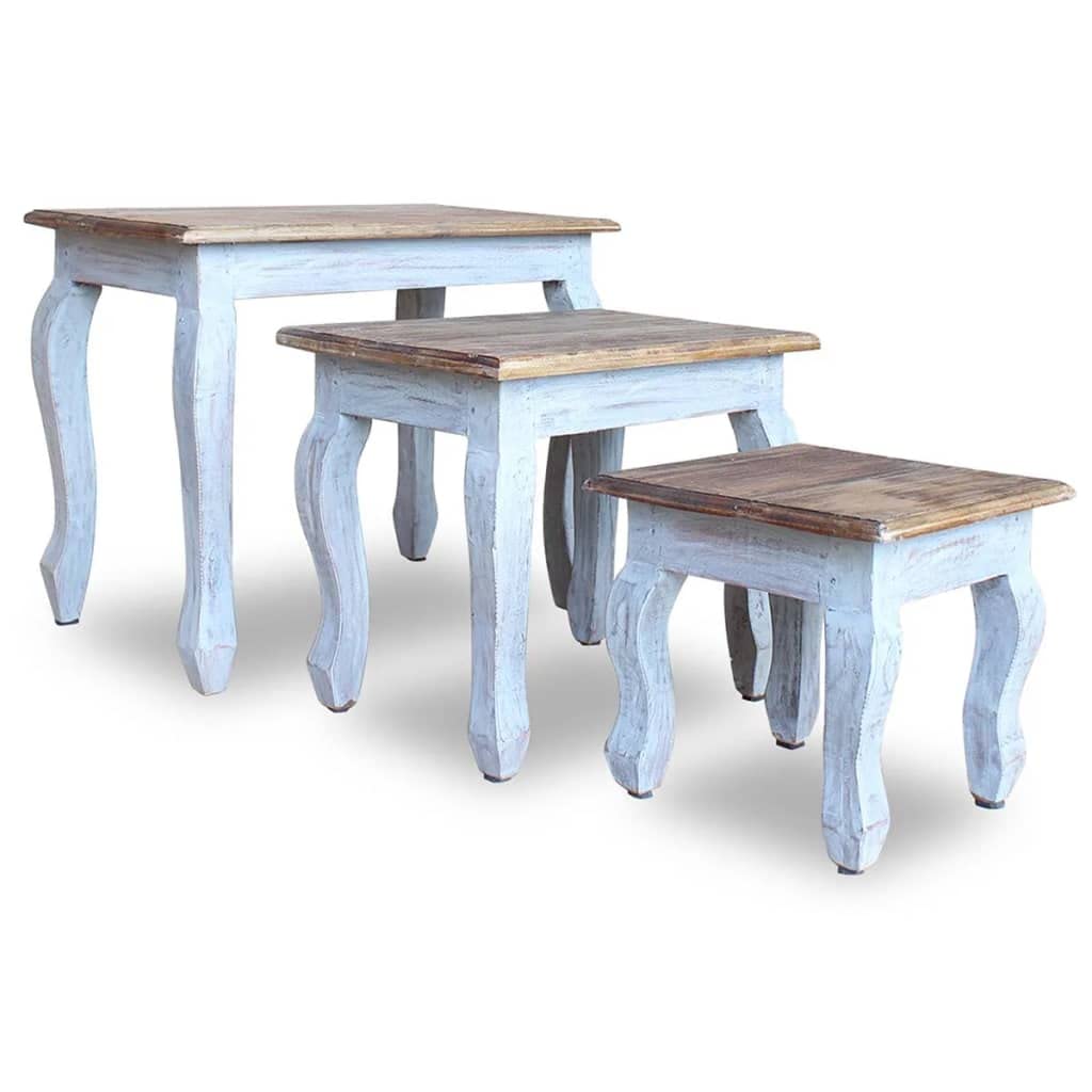 vidaXL Handcrafted Nesting Tables 3-Piece Set, Solid Reclaimed Wood - Antique Style Rectangular Side Tables for Living Room, Brown