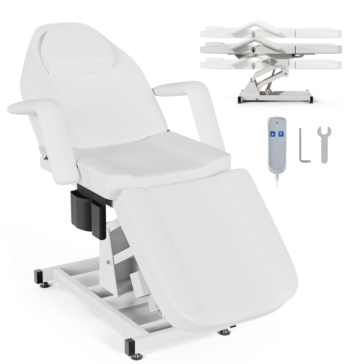 Paddie Electric Height Adjustable Tattoo Chair Spa Bed, Electric Lift Massage Table 3-Section Folding with Storage Pocket for Cl