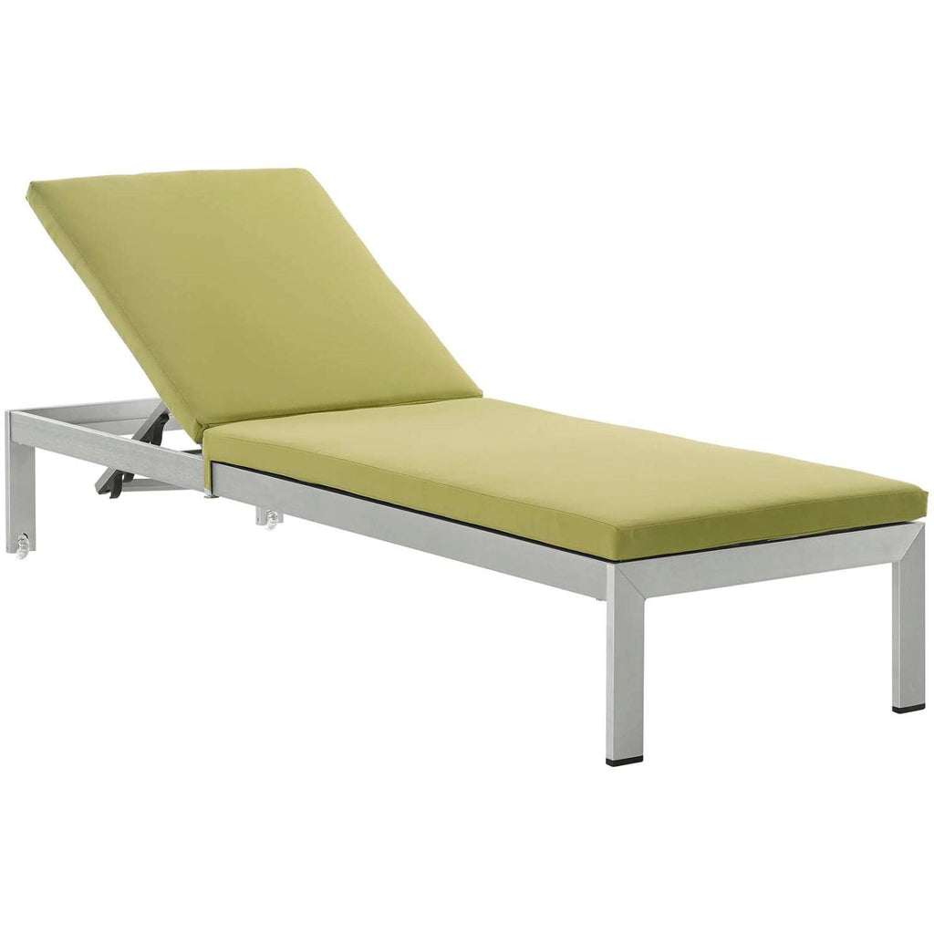 Modway Shore Aluminum Outdoor Patio Chaise Poolside Lounge Chair with Cushion in Silver Peridot