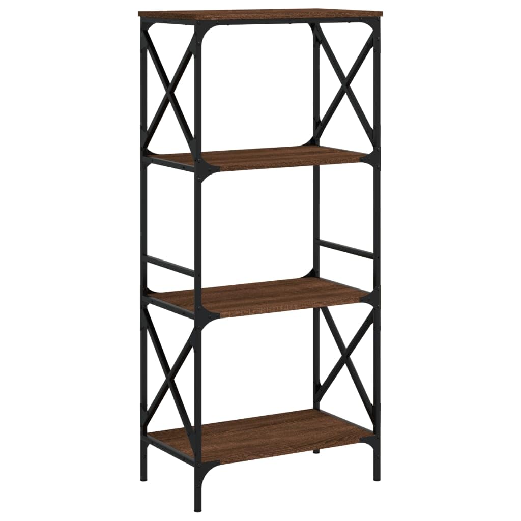 vidaXL 4-Tier Bookcase - Brown Oak Engineered Wood, Industrial Style Freestanding Bookshelf for Home and Office