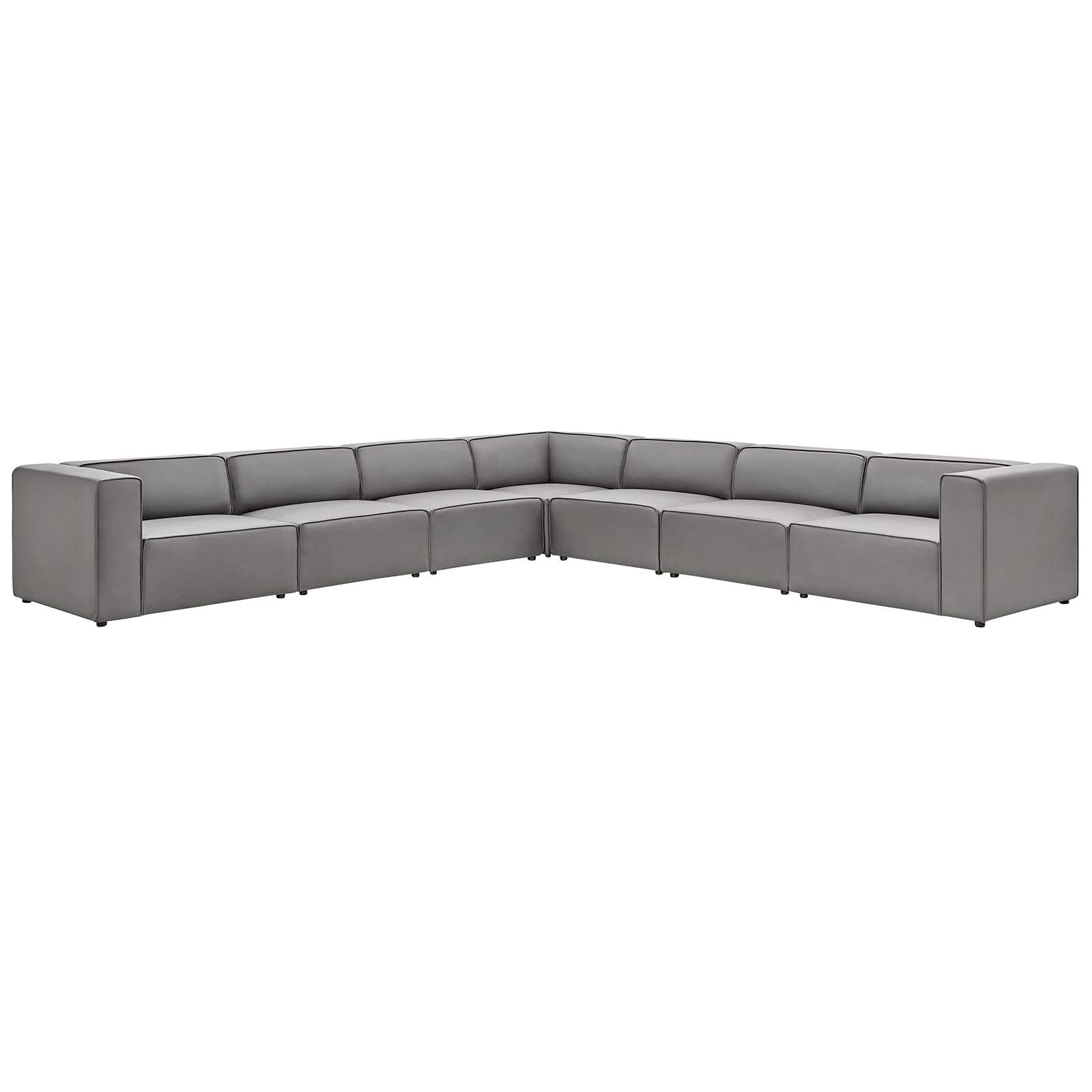 Modway Mingle Vegan Leather 7-Piece Sectional Sofa in Gray