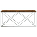 vidaXL Coffee Table - Stainless Steel with Reclaimed Wood Top, 43.3x17.7 Modern Accent Side Table for Living Room, Lounge