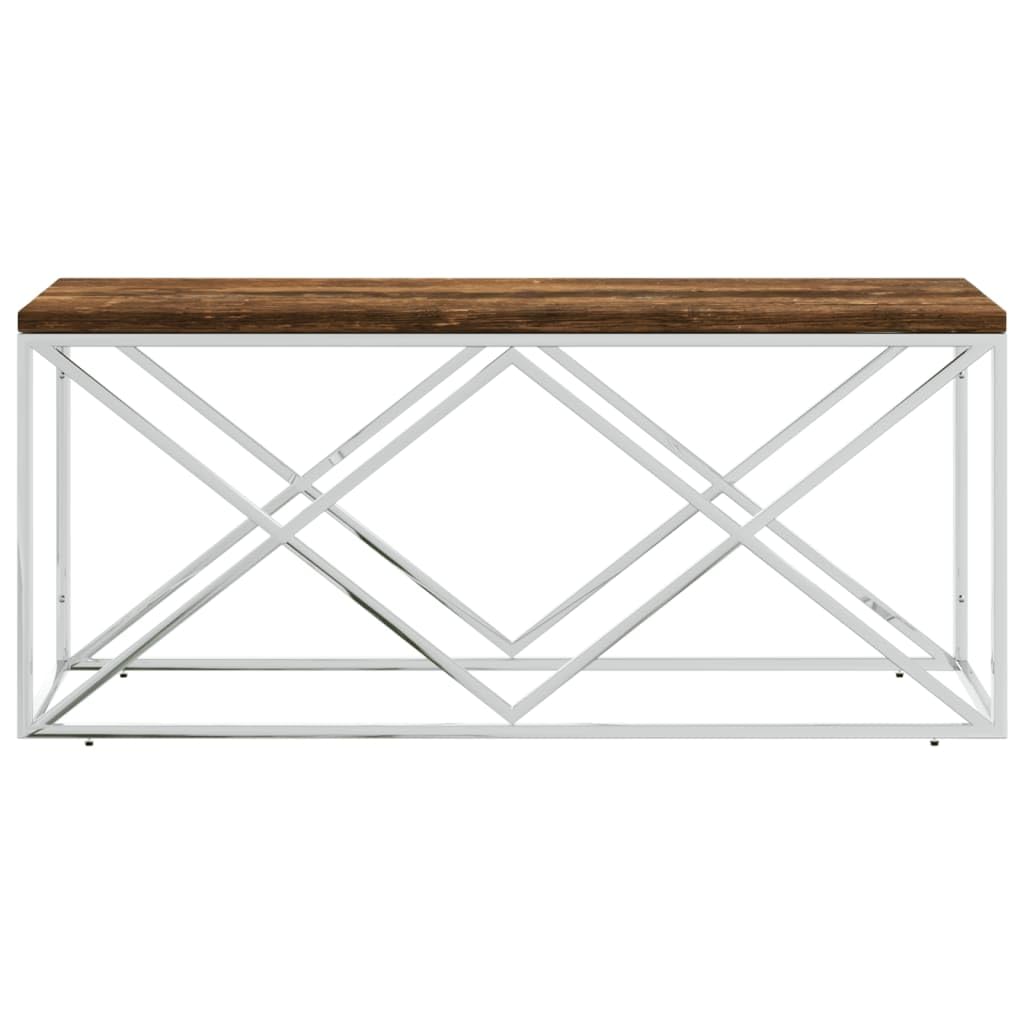 vidaXL Coffee Table - Stainless Steel with Reclaimed Wood Top, 43.3x17.7 Modern Accent Side Table for Living Room, Lounge