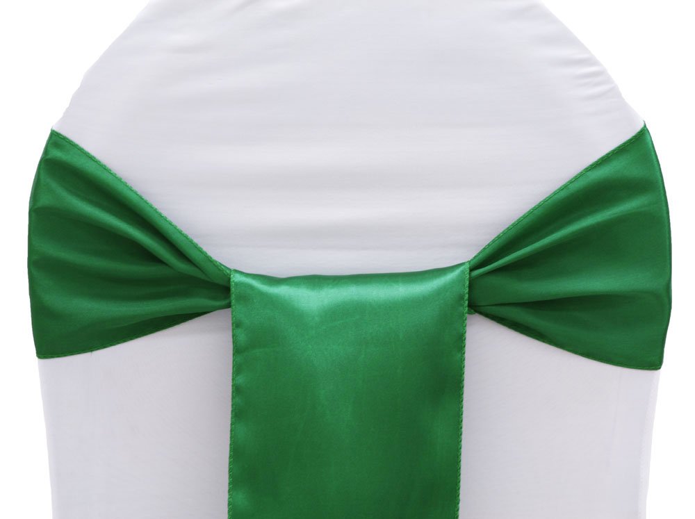 Mds Pack Of 125 Pcs Satin Chair Sashes Charmeuse Sateen Dining Chair Bows Ribbon Ties Back Sash For Wedding Party Birthday Home Hotel Restaurant Banquet Decoration (7 X 108 Inch, Green)