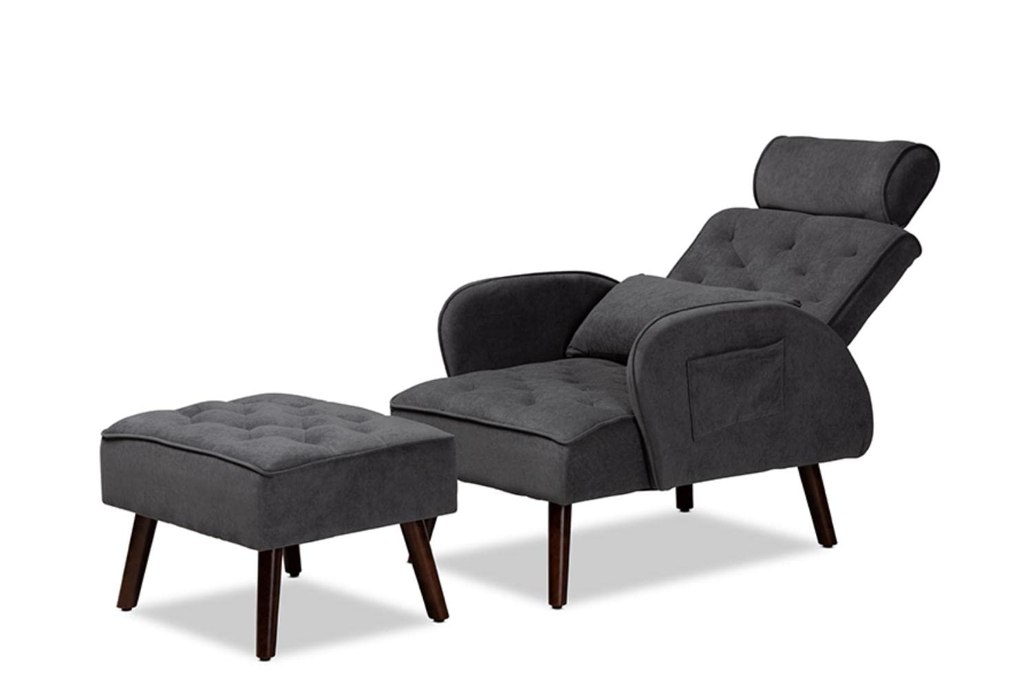 Baxton Studio Haldis Modern and Contemporary Grey Velvet Fabric Upholstered and Walnut Brown Finished Wood 2-Piece Lounge Chair and Ottoman Set