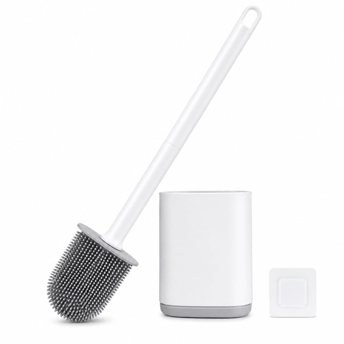 Silicone Toilet Brush with Holder, 14 inch, White and Grey