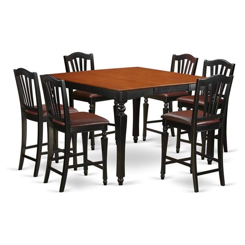 East West Furniture CHEL7-BLK-LC 7 Piece Kitchen Counter Set Consist of a Square Table with Butterfly Leaf and 6 Faux Leather Dining Room Chairs, 54x54 Inch