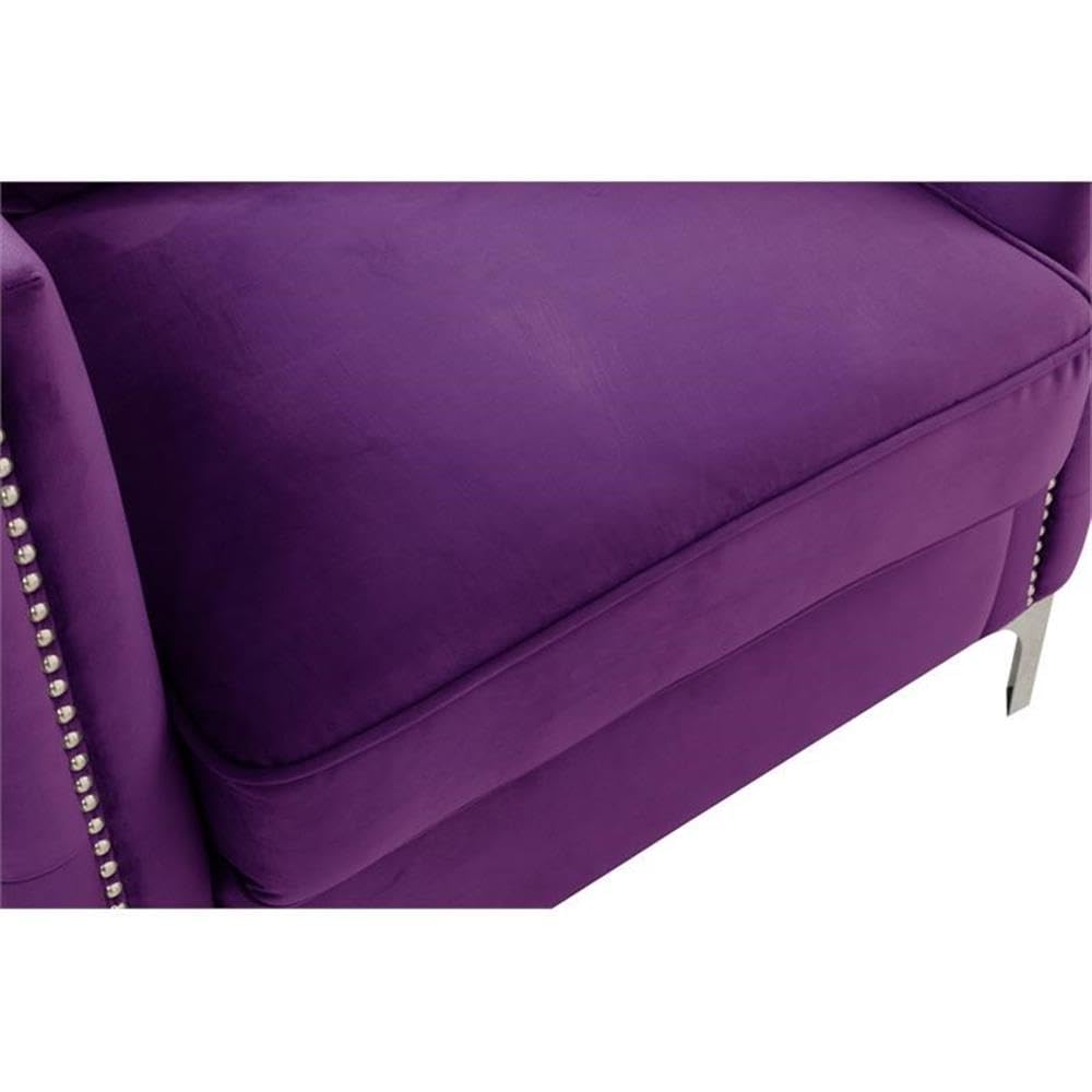Lilola Home Bayberry Purple Velvet Chair with 1 Pillow