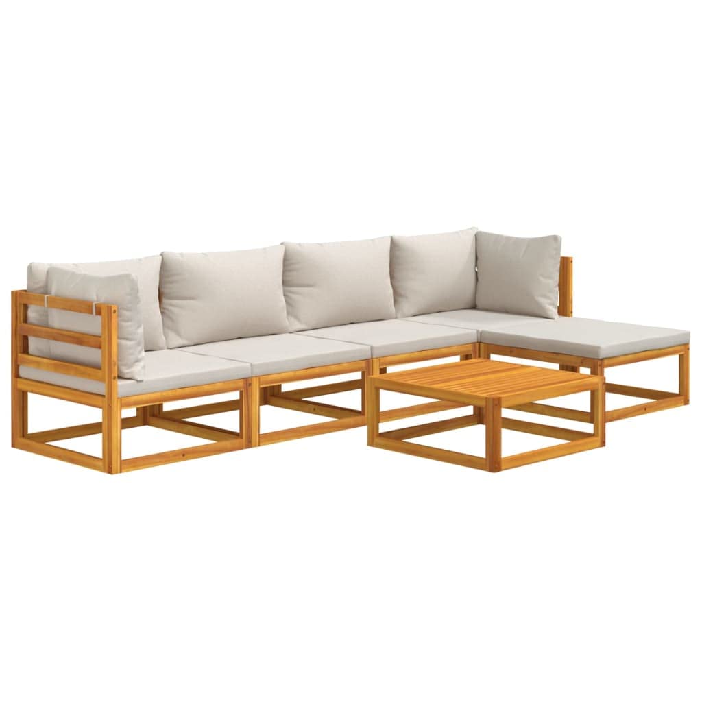 vidaXL 6 Piece Patio Lounge Set, Outdoor Furniture Set with Comfortable Light Gray Cushions, Made of Solid Acacia Wood, Flexible Design, Easy Assembly and Weather Protection