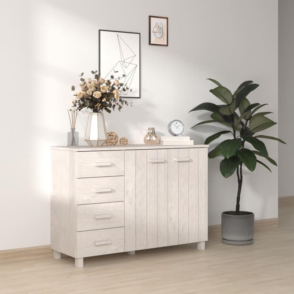vidaXL HAMAR Solid Pinewood Sideboard - White - 44.5"x15.7"x31.5" - Two Doors and Four Drawers for Ample Storage - Sturdy and Versatile Piece for Any Room