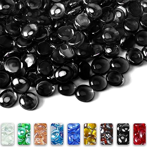 Grisun 10 Pounds Black Fire Glass Beads For Fire Pit - 1/2 Inch Reflective Fireglass Drops, Decorative For Fireplace, Fire Table
