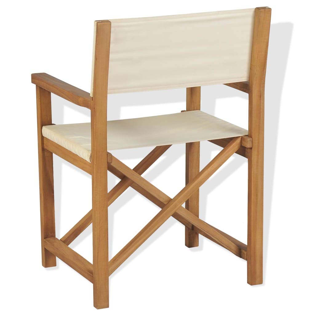 vidaXL Folding Director's Chair - Brown Cream Teak Wood - Weather-Resistant Garden Furniture - Comfortable Seat and Backrest - Easy Storage and Assembly