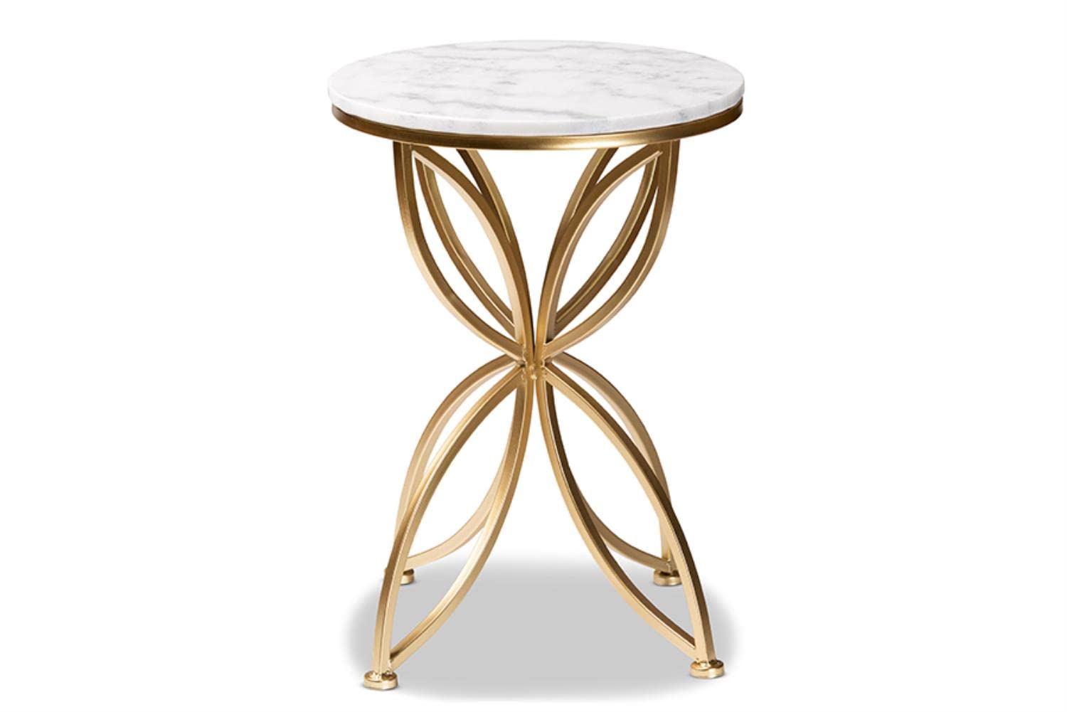 Baxton Studio Jaclyn Gold Finished Metal End Table with Marble Tabletop