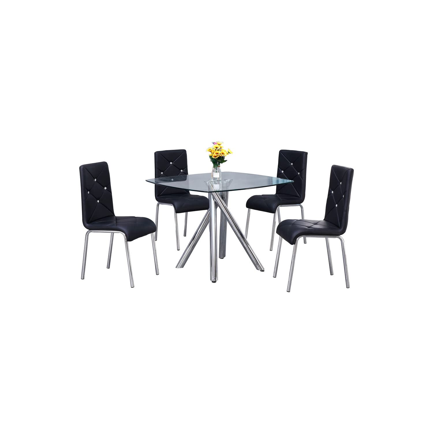 Best Master Furniture Contemporary 5-Piece Dinette Set With Faux Leather Chairs, Black