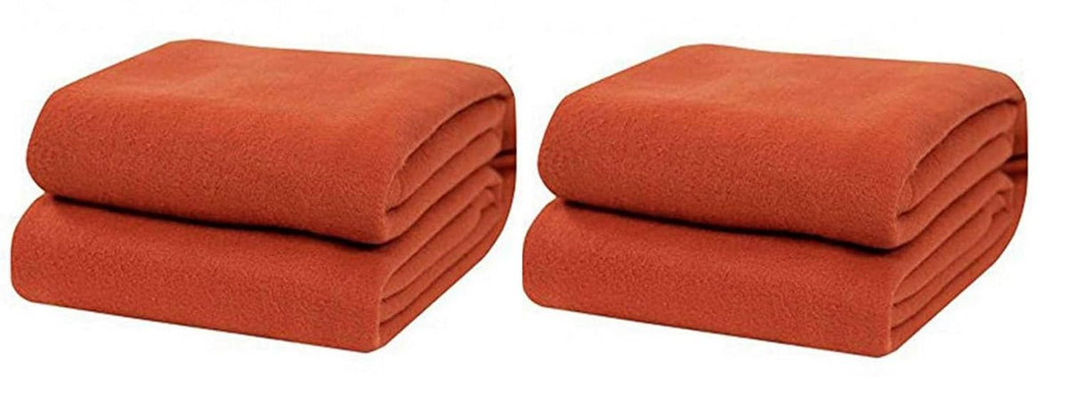 Wavva Plain Fleece 2 Single Bed BlanketsOrange (Set of 2)