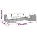 vidaXL 6-Piece Patio Lounge Set in Black Poly Rattan - Modular Seating Arrangement with Water-Resistant Blue Cushions for Outdoor Spaces