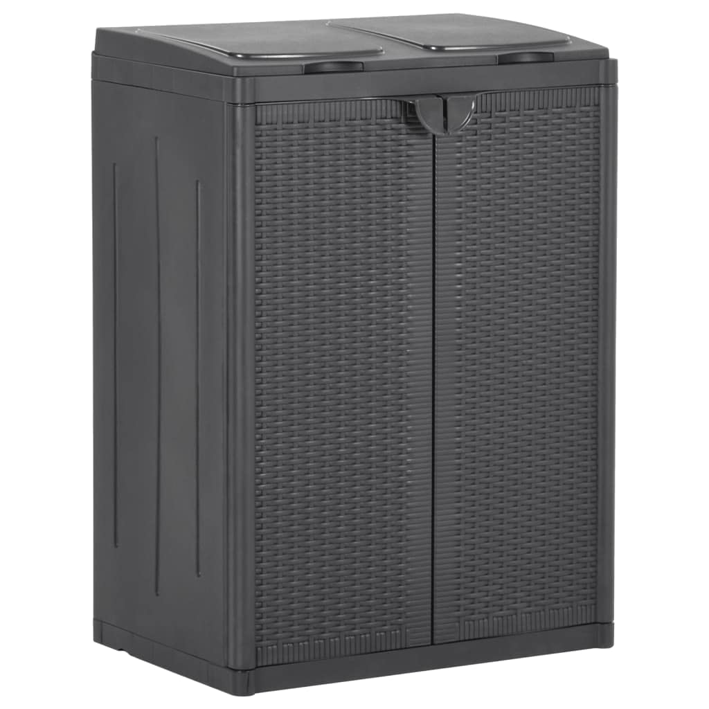 vidaXL 100% Polypropylene Trash Bin with 2 Doors and 3 Bag Holders - Black, 25.6&quot;x17.7&quot;x34.6&quot; – Lightweight, Weather-Resistant and UV-Resistant with Rattan Look, Ideal for Functional Waste Separation