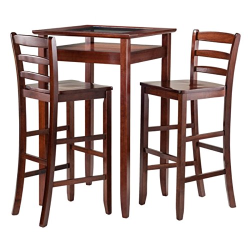 Halo 3pc Pub Table Set with 2 Ladder Back Stools - Cozy and Inviting, 25.59" W x 25.59" D x 42.13" H