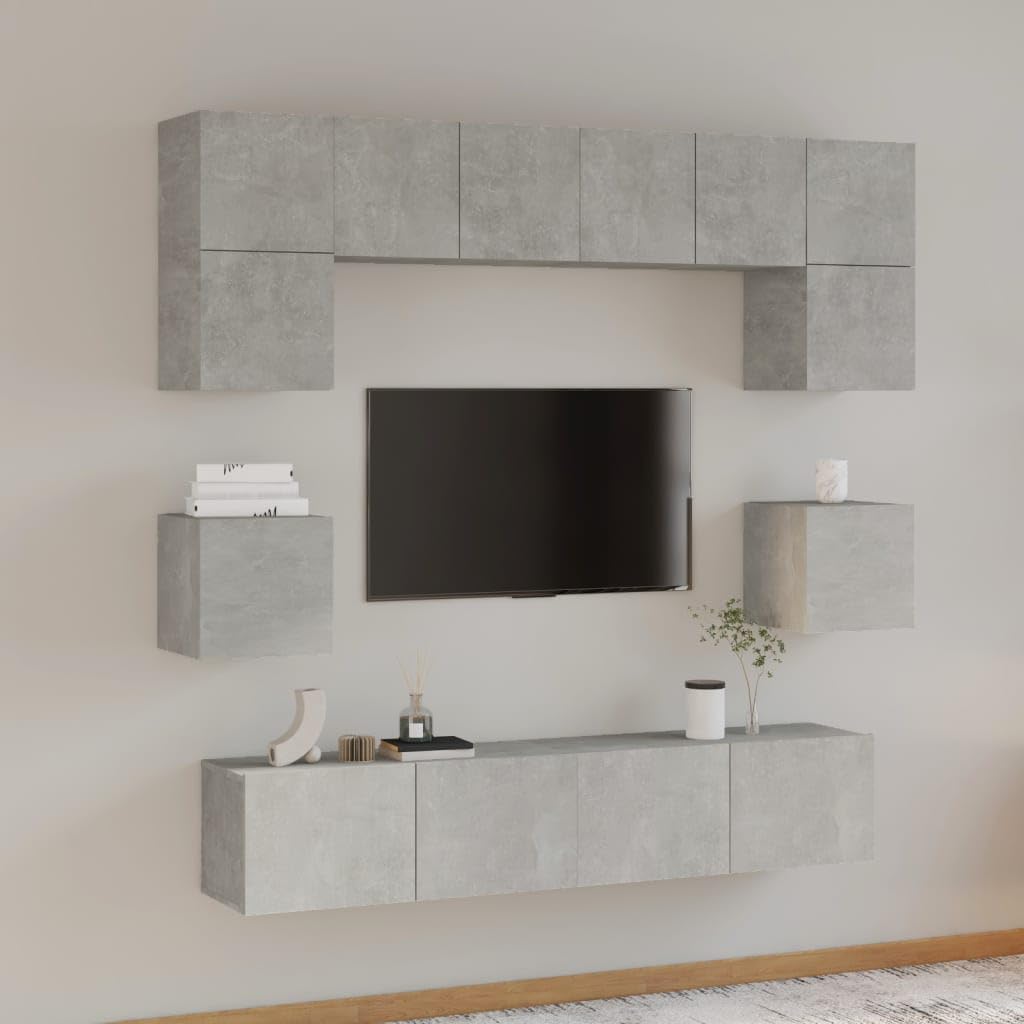 vidaXL 8 Piece TV Cabinet Set Concrete Gray Engineered Wood