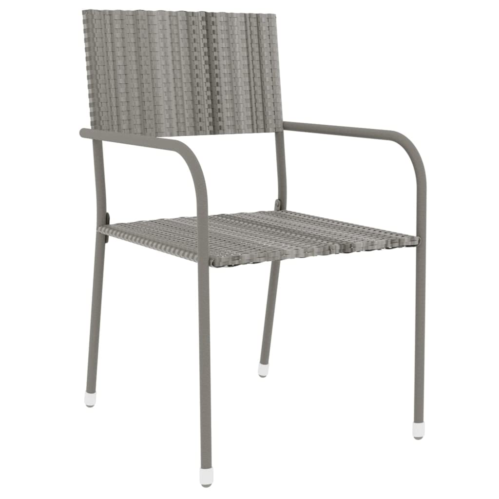 vidaXL 3 Piece Patio Dining Set - Poly Rattan Outdoor Furniture with Round Table and Stackable Chairs - Gray