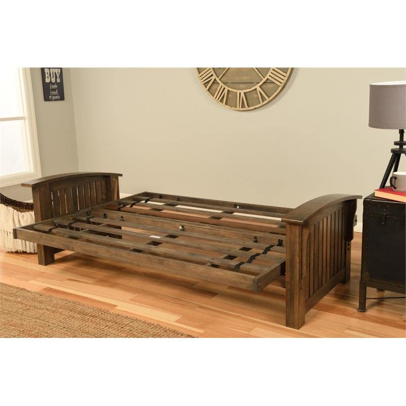 Kodiak Furniture Washington Queen Size Futon Frame and Mattress Set - Wood Futon Frame with Mattress Included in Suede Blue Color
