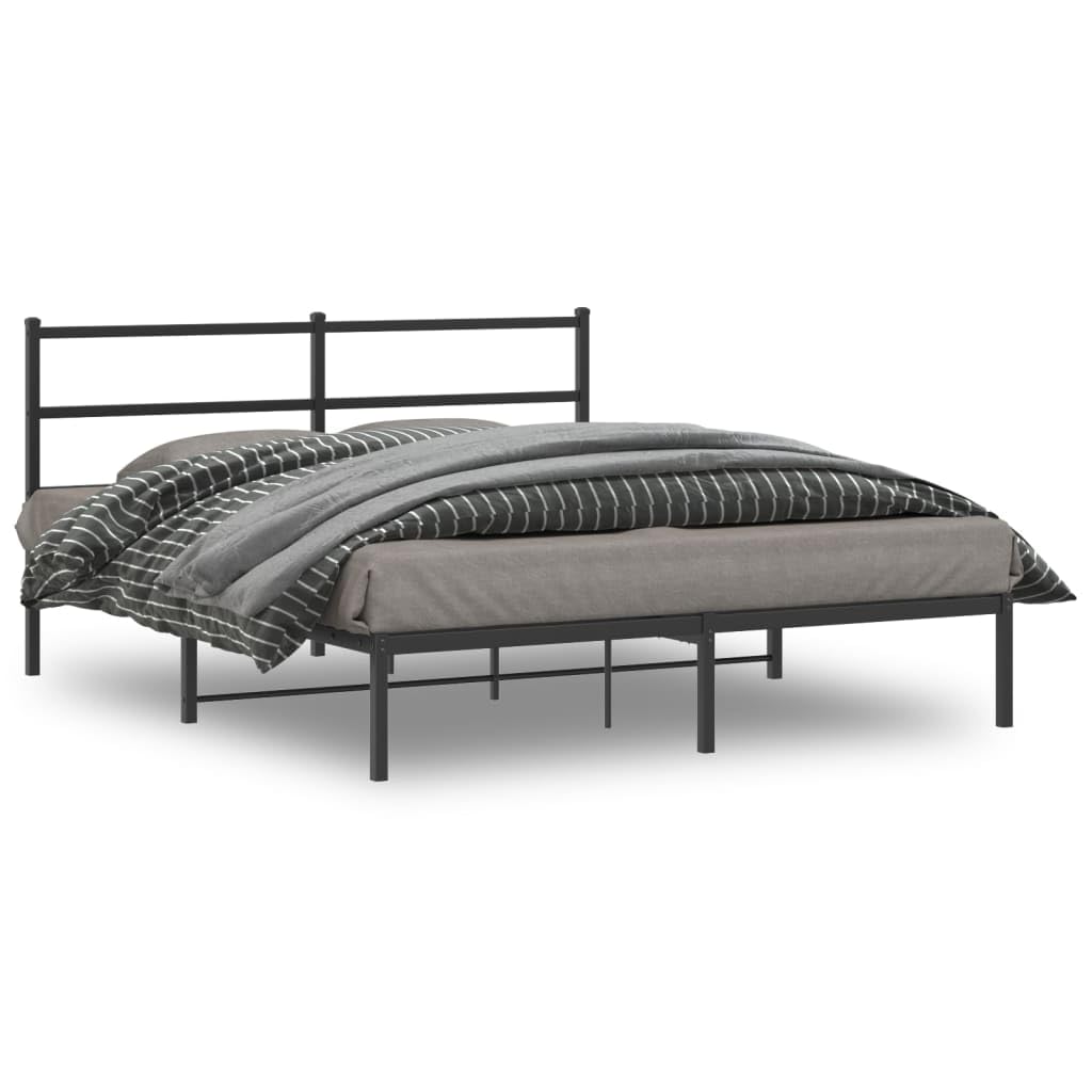 vidaXL Metal Bed Frame w/Headboard - Black, Steel, 81.5&quot;x61.4&quot;x35.4&quot;, Fits 59.1&quot;x78.7&quot; Mattress, Under-Bed Storage