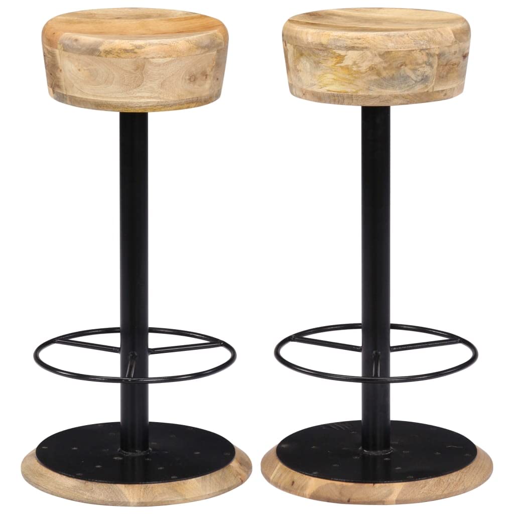 vidaXL Bar Stools - Counter Height Island Chairs - Solid Mango Wood with Powder-Coated Iron - Set of 2 - Industrial Brown - 15&quot; x 15&quot; x 29.9&quot;