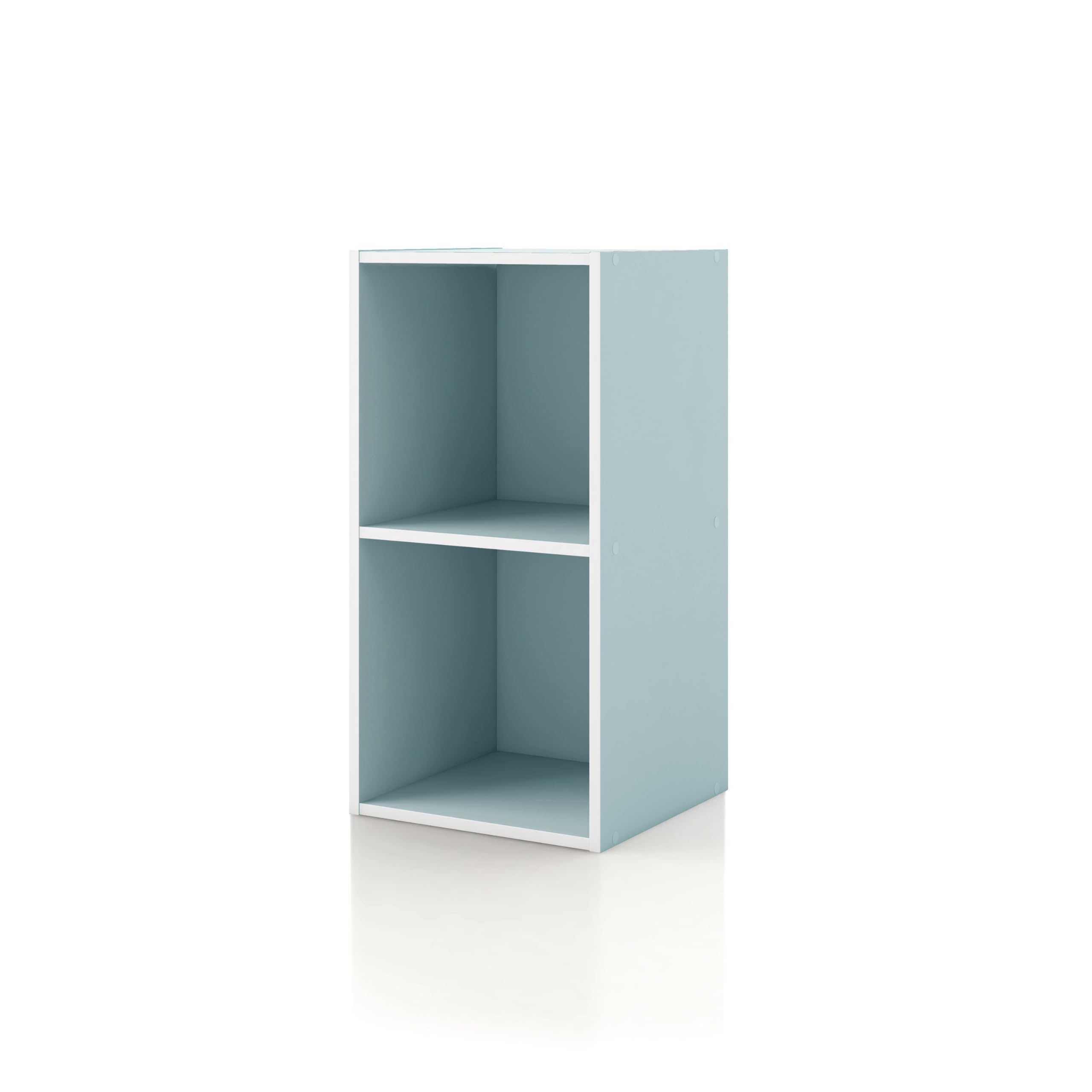 Homes: Inside + Out Apexa 2 Cube Storage Organizer Shelves, Stackable Wood Bookcase Fits Cubby Bins For Organization, Dorm Teen Room Decor & Home Office, Light Blue