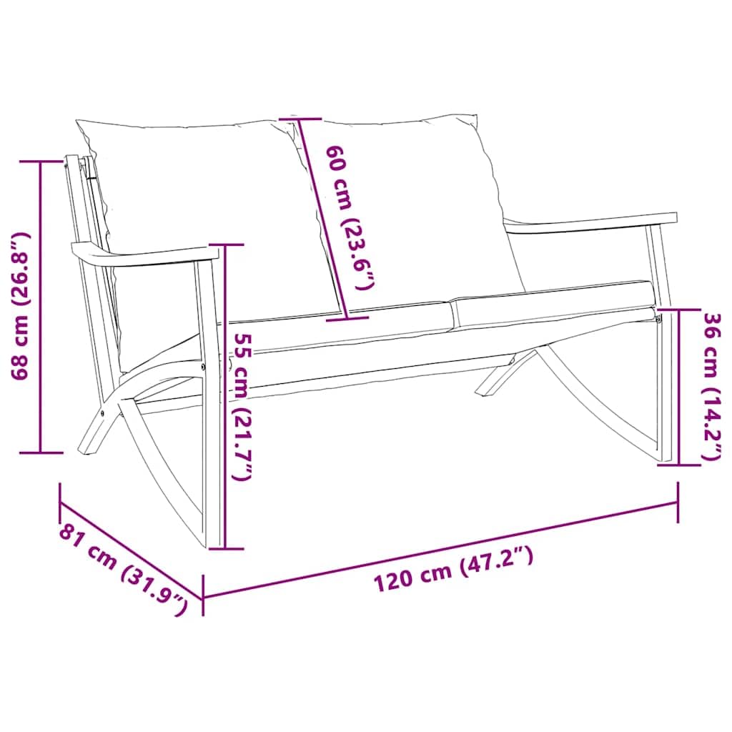 vidaXL Patio Bench with Cushions - Comfortable Textilene Fabric, Removable Covers, Black Powder-Coated Steel Frame, Perfect for Garden, Deck, or Patio - 47.2x 31.9x 26.8
