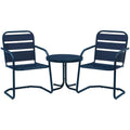 Crosley Furniture Brighton 3-Piece Outdoor Chair And Side Table Set, Retro Metal Patio Conversation Sets, Navy