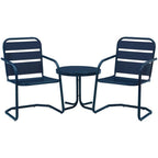 Crosley Furniture Brighton 3-Piece Outdoor Chair And Side Table Set, Retro Metal Patio Conversation Sets, Navy