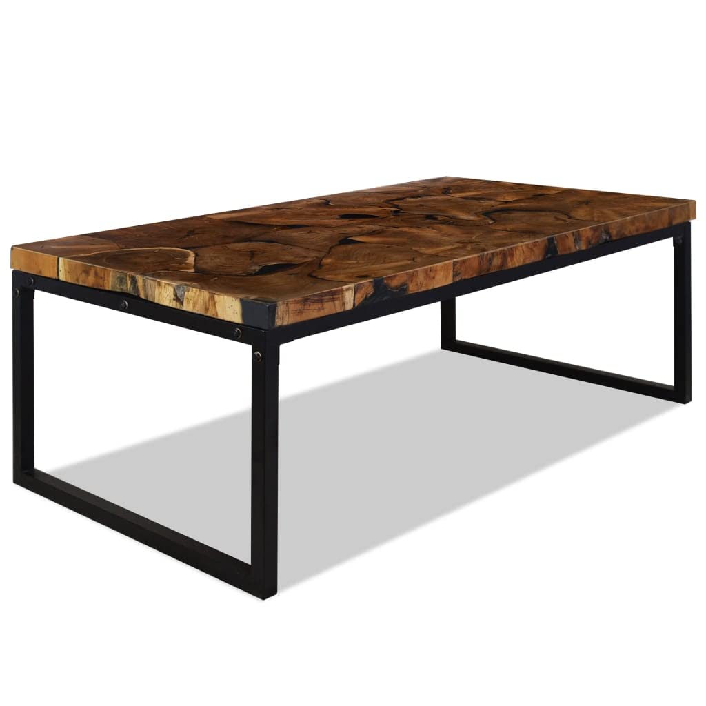 vidaXL Handmade Coffee Table with Black Resin Inlay | Genuine Teak Timber Frame, Rectangular | Modern, Sustainable 43.3"x23.6"x15.7", Perfect for Living Room, Side Table or End Room Table