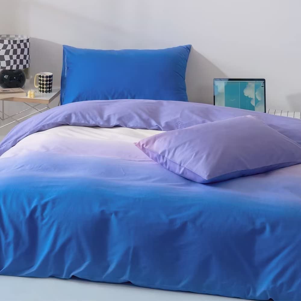 Clothknow Blue And Purple Comforter Set Full 3Pcs Blue Gradient Bedding Comforter Sets Purple Comforter Full Size Soft Blue Whit