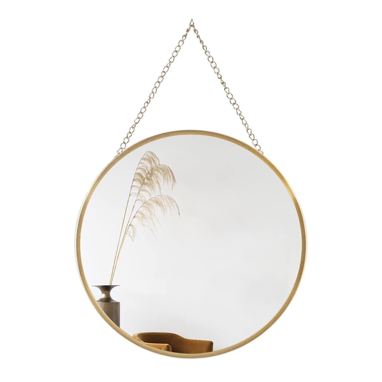 Hanging Circle Mirror Wall Decor Gold Round Mirror with Hanging Chain for Bathroom, Bedroom, Vanity, Living Room, Entryway, 10 I