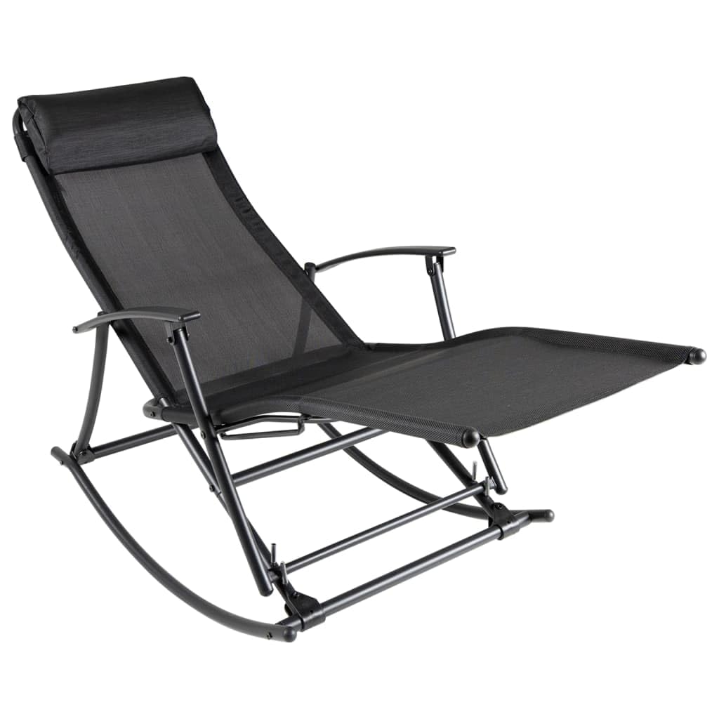 vidaXL Patio Rocking Chair - Steel and Textilene Reclining Garden Chair with Adjustable Positions – Folding, Lightweight & Portable for Outdoor/Indoor, Beach, Camping, Black