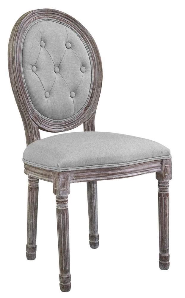 Modway Arise French Vintage Tufted Upholstered Fabric Fully Assembled, Four Dining Armchairs, Light Gray