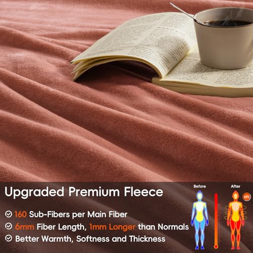 Phf Ultra Soft Fleece Blanket Twin Size, No Shed No Pilling Luxury Plush Cozy 300Gsm Lightweight Blanket For Bed, Couch, Chair, Sofa Suitable For All Season, 66' X 90', Brick Red