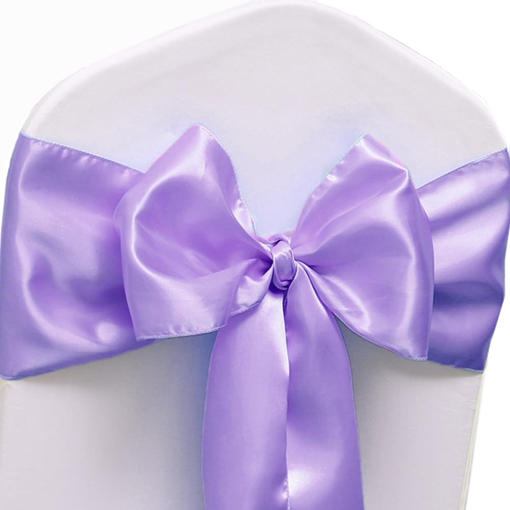 Jfdydm 50 Pack Satin Lavender Chair Sashes For Wedding Birthday Graduation Baby Shower Party Hotel Meeting Decorations, Lavender