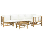 vidaXL Bamboo Patio Lounge Set - 6 Piece Outdoor Garden Sofa Set with Cream White Cushions, Modular Design, Ideal for Patio, Deck, Porch or Poolside