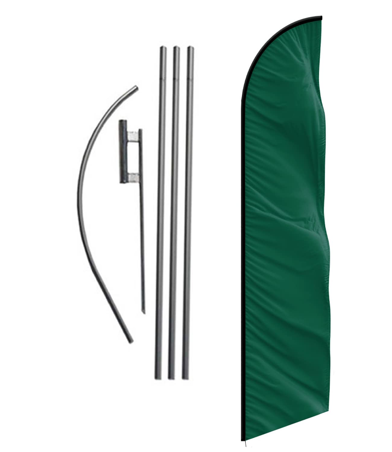 Solid Dark Green 15Ft Feather Banner Swooper Flag Kit - Includes 15Ft Pole Kit W/Ground Spike