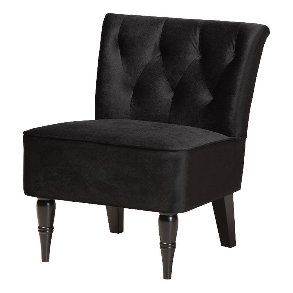 Baxton Studio Harmon Modern and Contemporary Transitional Black Velvet Fabric Upholstered and Walnut Brown Finished Wood Accent Chair